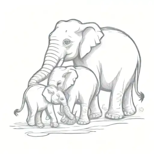 Elephant With Kids Walking Hand In Hand