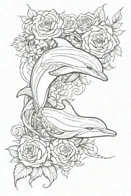 Dolphin And Roses Intertwined