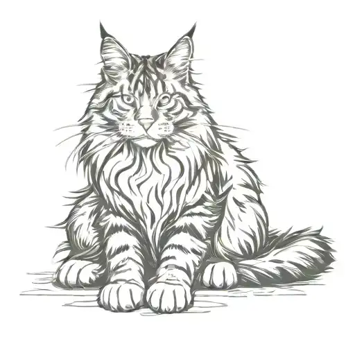 Maine Coon Cat Sitting Cross Legged