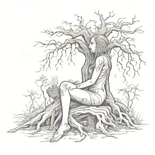 Poison Tree With Woman Posinn As Stump Looking