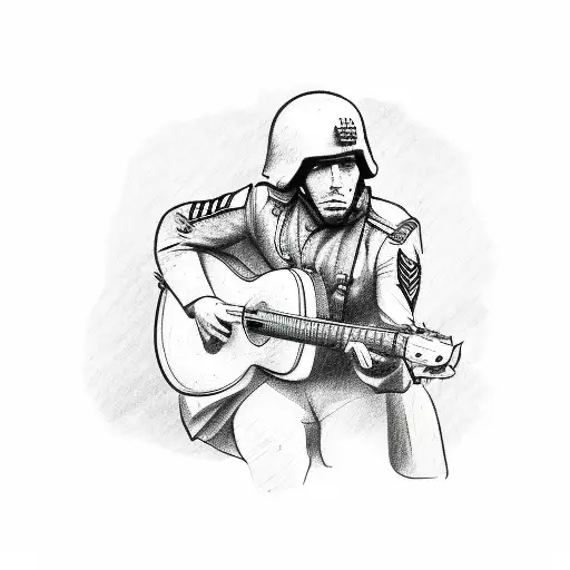 Sketch Of A Soldier Playing Guitar