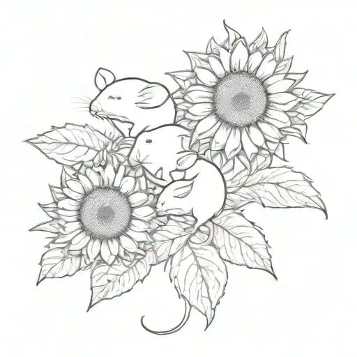 Mice Sleeping On Sunflower