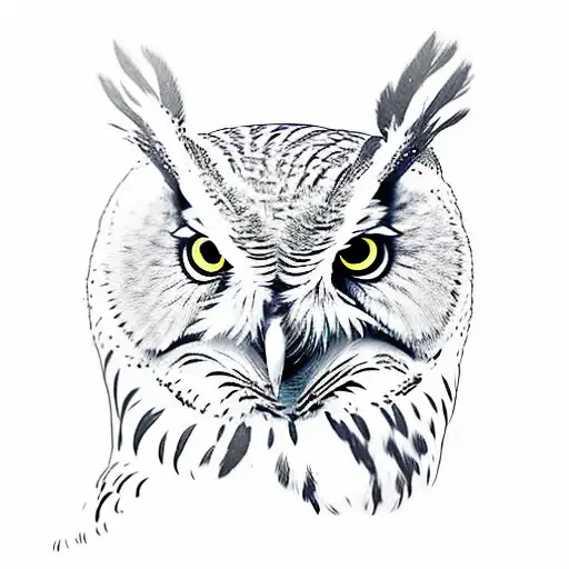 European Owl Half Scretched Half Realistic About To Land On A Tree