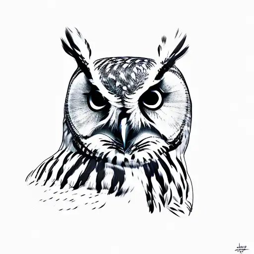 European Owl Half Scretched Half Realistic About To Land On A Tree