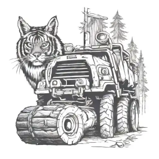 Skidder Equipment With Logs Trees In The Background