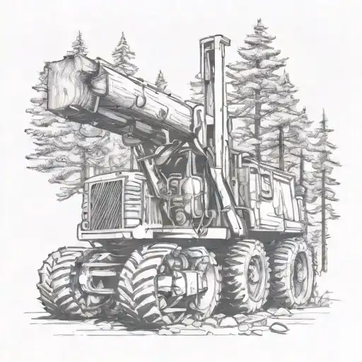 Skidder Equipment With Logs Trees In The Background