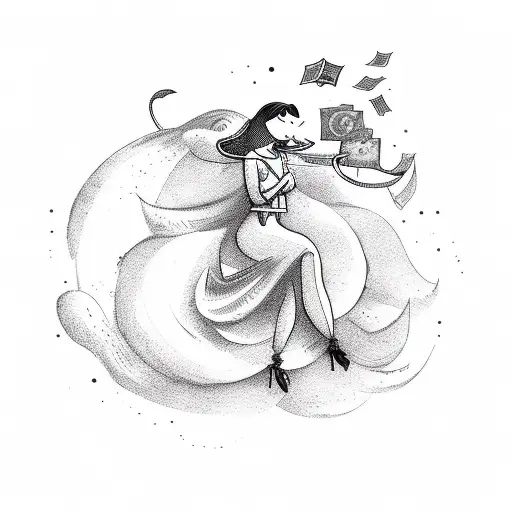 A Seductive Witch Flying On A Broomstick With A Trail Of Money And Drugs Behind Her