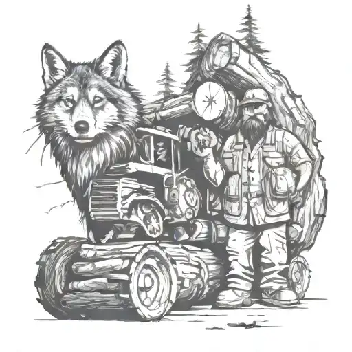 Log Skidder Equipment And Logs Trees