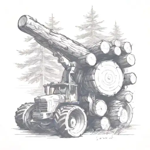 Logging Equipment And Logs Trees Growing