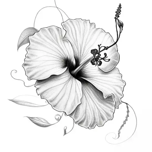 6 Hibiscus Flowers With Vines And Leaves In Black