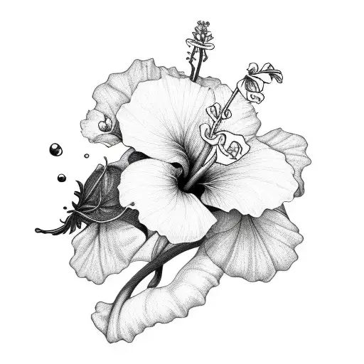 6 Hibiscus Flowers With Vines And Leaves In Black 6