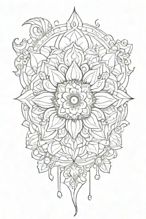 Moon Flower Mandala Design Incorporating Elements