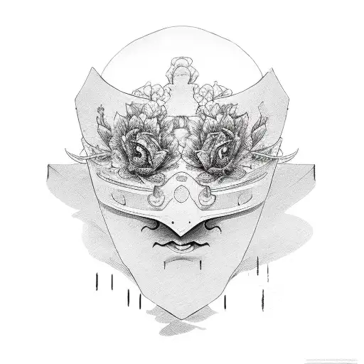 A Person With A Black Japanese Mask Covered And Rozes