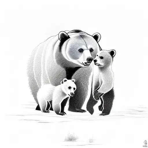 A Mother Bear With 2 Cubs