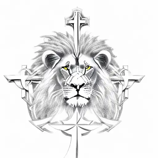 Christian Cross With Chain And Lion