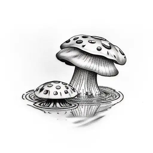 Playful Spin Tattoo Featuring A Spinning Lily Pad And Mushroom Carousel