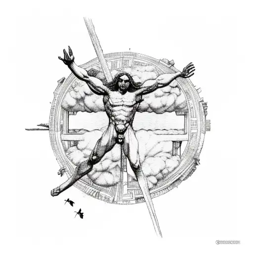 Fall Of Icarus With Greek Architecture Around It