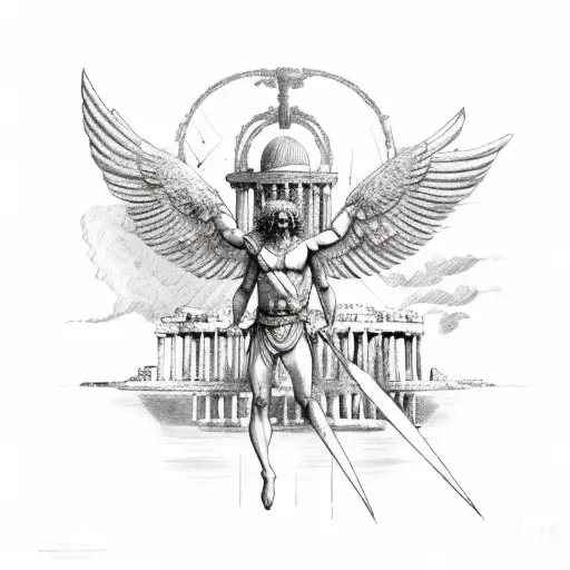 Fall Of Icarus With Greek Architecture