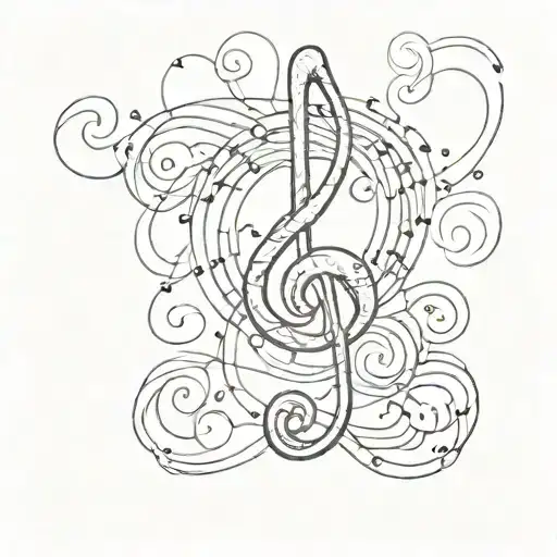 A Sketch Style Tattoo Of A Music Note With A Paw Print Inside
