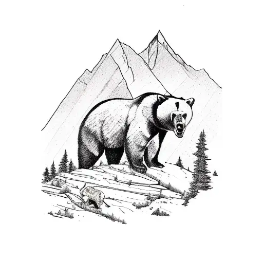 Mountain Scene And Bears