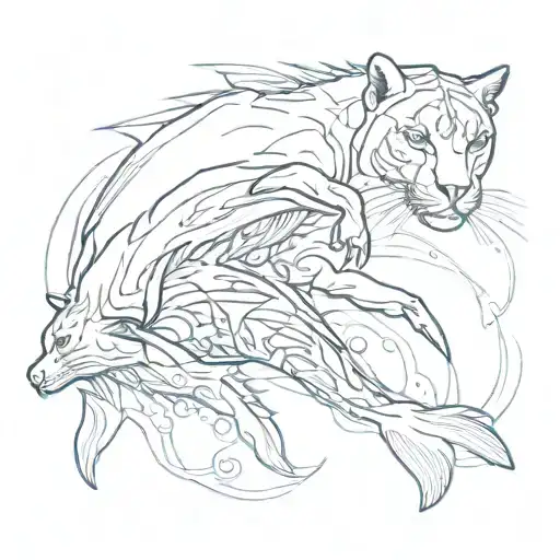 Dolphin And Cougar Fight Together