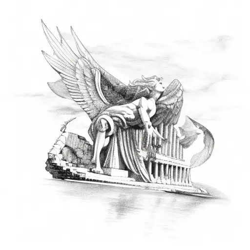 Fall Of Icarus With Greek Architecture