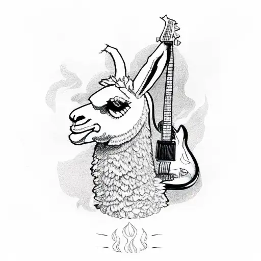 A Llama Playing A Guitar Surrounded By Flames