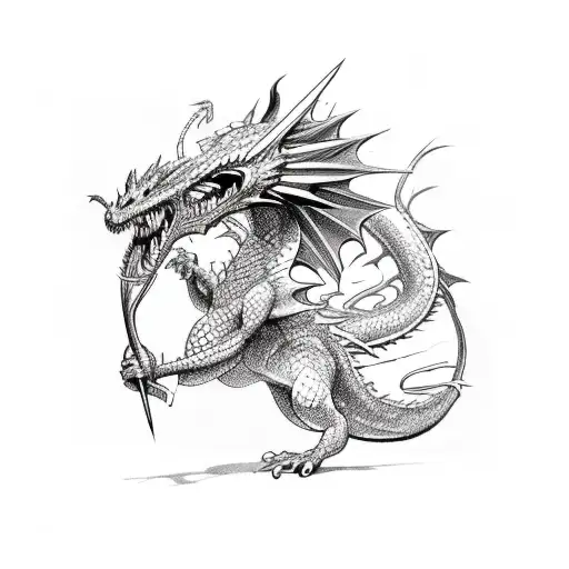 Quill Pen Fighting A Dragon With Music Notes