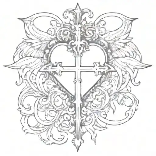 Gothic Heart Crosses Angels