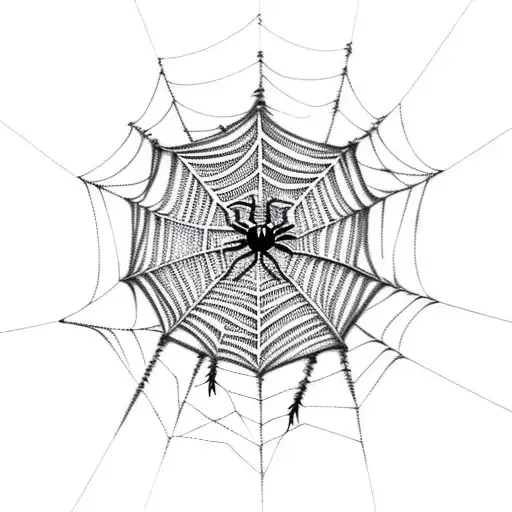 Spider Web With Hanging Spider On Thread