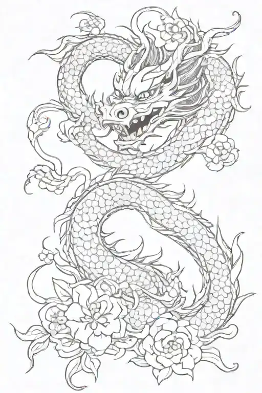 Chinese Dragon With Lotto Flower