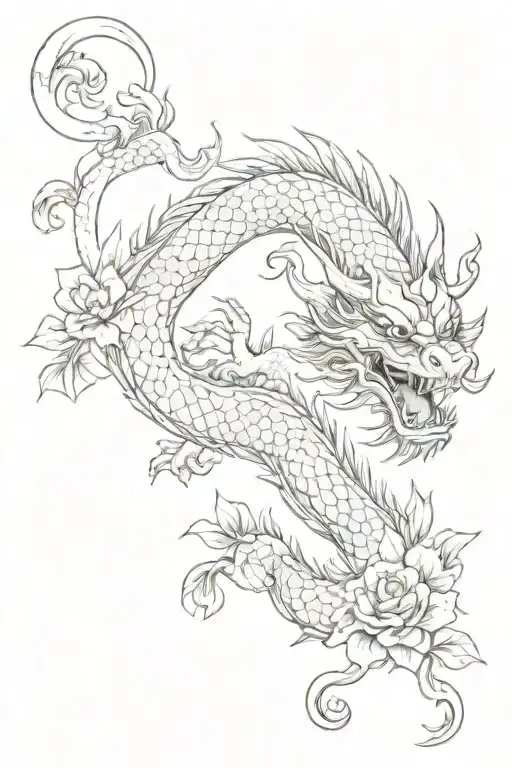 Chinese Dragon With Lotto Flower Coming