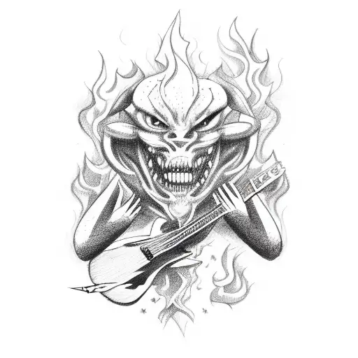 A Demonic Creature Playing A Guitar With Flames And Musical Symbols In The Background