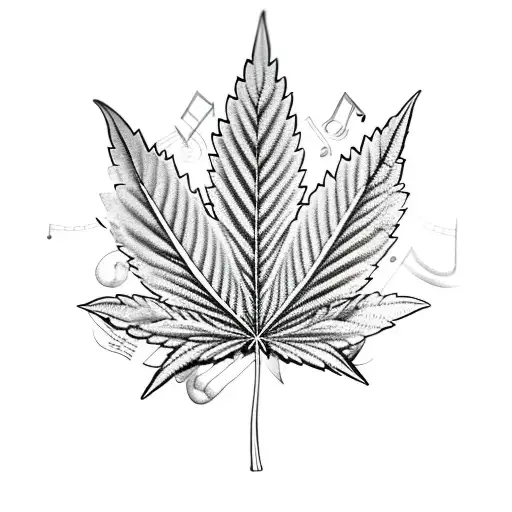 A Marijuana Leaf With Musical Notes And Lyrics As The Veins