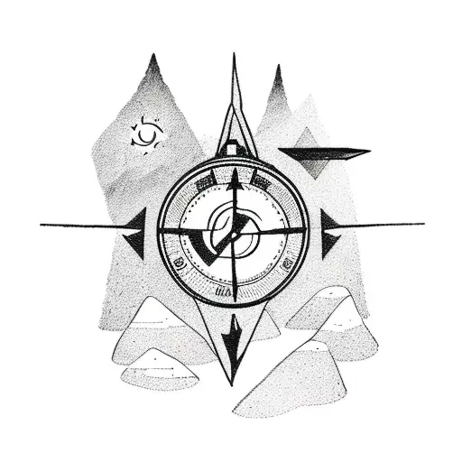 A Hiker Exploring A Mountain Range With A Sketch-style Compass