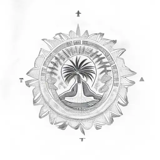 Palm Tree Around The Taino Coqui Symbol