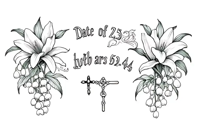 Date 05 23 1944 Chicano Style Surrounded With Lily Of The Valley Flower And Rosary