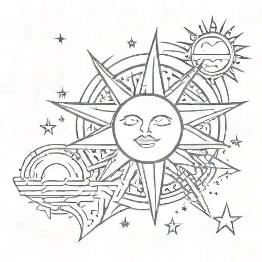 An 80S Inspired Tattoo With Stars And Sun Motifs