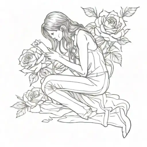 Women Kneeled Crying With Letter In Hand Roses Man Walking Away