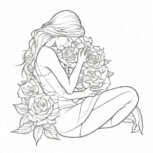 Women Kneeled Crying With Roses Intertwined