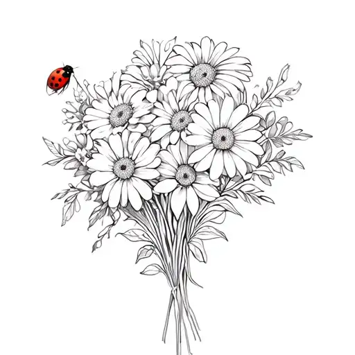 Ladybug Crawling Up A Flower Bouquet