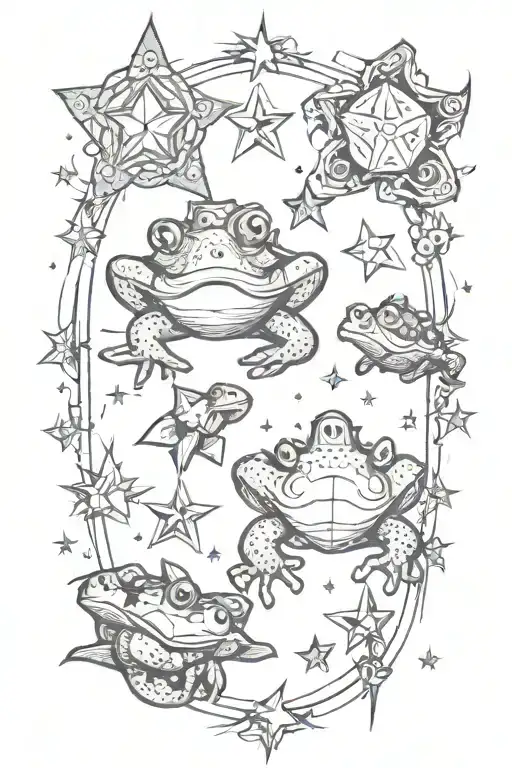 An Intricate Design With Whimsical Gothic Motifs Like Stars And Toads