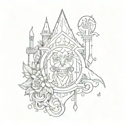 A Mystical Tattoo Design Blending Whimsical Goth Aesthetics With Medieval Imagery