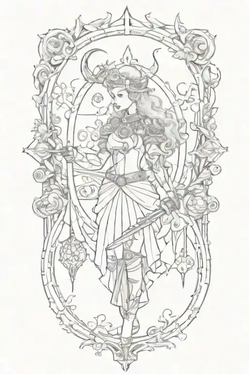 A Mystical Tattoo Design Blending Whimsical Goth Aesthetics With Medieval Imagery