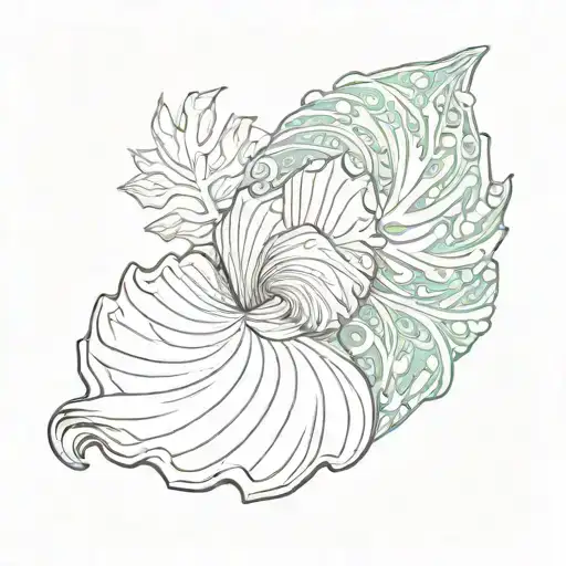 Spiral Sea Shell Sea Weed Leaf Intertwined