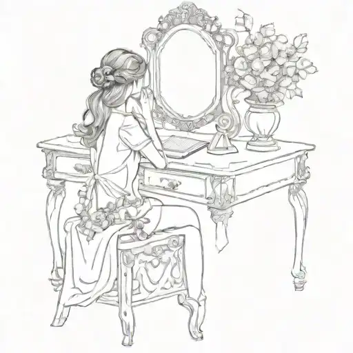 Flowers Bible Vanity Table With Mirror Women Sitting