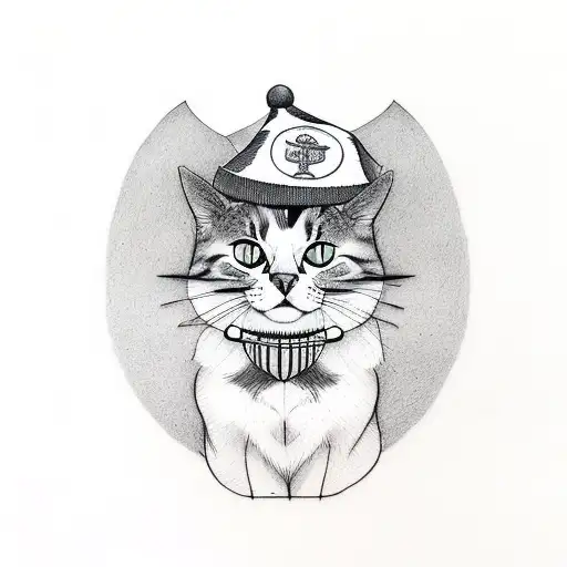 A Minimalist Tattoo Of A Cat Wearing A Harry Potter-themed Hat
