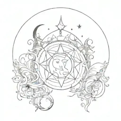 A Whimsical Gothic Design With Moon And Star Motifs Intertwined With Mystical Creatures