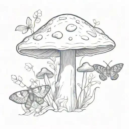 Mushroom And Moth Resting