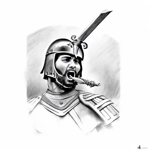 Roman Soldier With A Sword Fighting With A Scream In His Face
